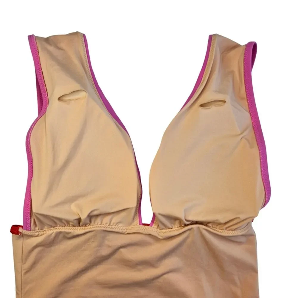 J. Crew Plunge V-Neck One-Piece Swimsuit Orange & Pink, Size M, Good Condition